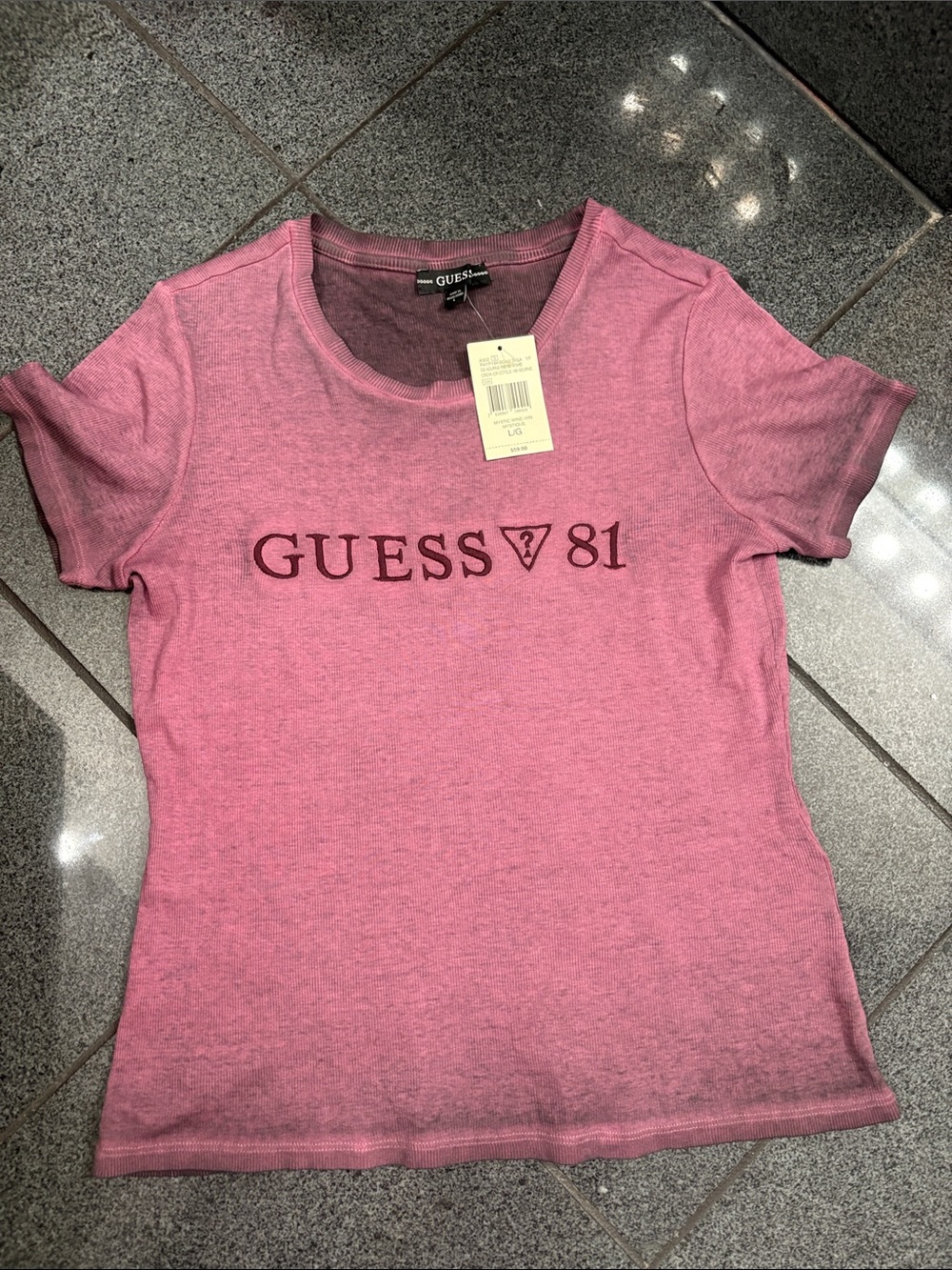 GUESS Pink Heather Logo Short Sleeve Tee